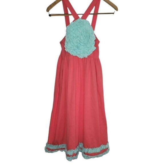 NWOT Southern Tots Coral and Turquoise Ruffle Dress 12 - Picture 1 of 8